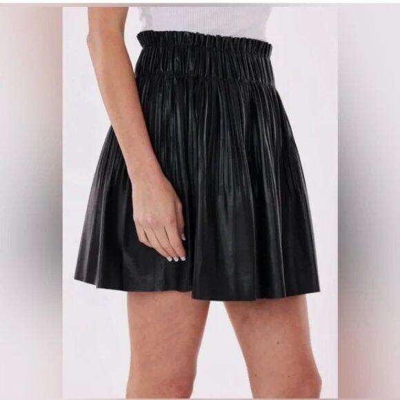 7 For All Mankind Faux Leather Pleated A-line Mini Skirt M - Picture 4 of 15